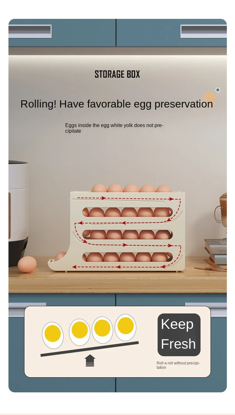 4 στρώσεις Αυτόματης θήκης αυγών για κύλιση στο Ψυγείο, Κουτί αποθήκευσης αυγών για Κουζίνα Ψυγείο, Αυγοδιανομέας Ψυγείου